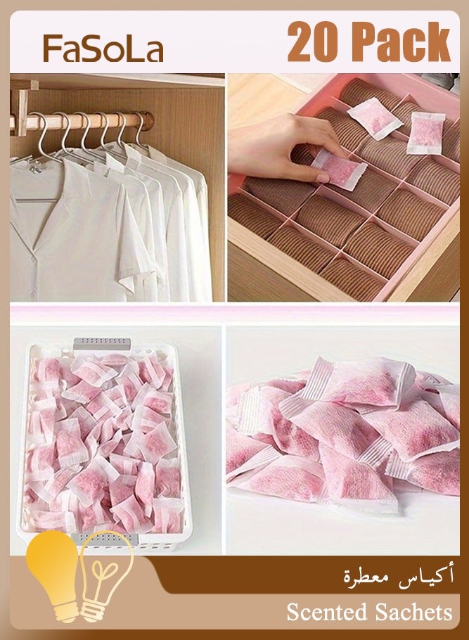 فاصولا أكياس معطرة 20 قطعة، أكياس برائحة الورد مقاس 4.0×5.5 سم مع أكياس فردية شبه شفافة، معطر لخزانة الملابس، مزيل لروائح الأدراج والتخلص من الروائح الكريهة للمنزل (لون وردي) - Image 1